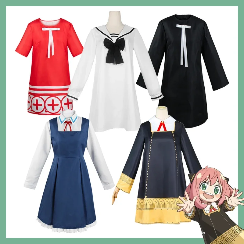 Anime Anya Forger Cosplay for Kids Anya Spy X Family Cosplay Cute Dress School Uniform Wig Halloween Costume for Kids