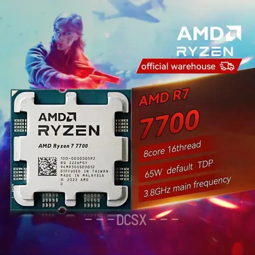 PC 게이머용 데스크탑 컴퓨터 프로세서, AMD Ryzen 7 7700 100%, 새로운 게임 CPU, 최대 5.3GHz 8 코어 16 스레드 소켓, AM5 