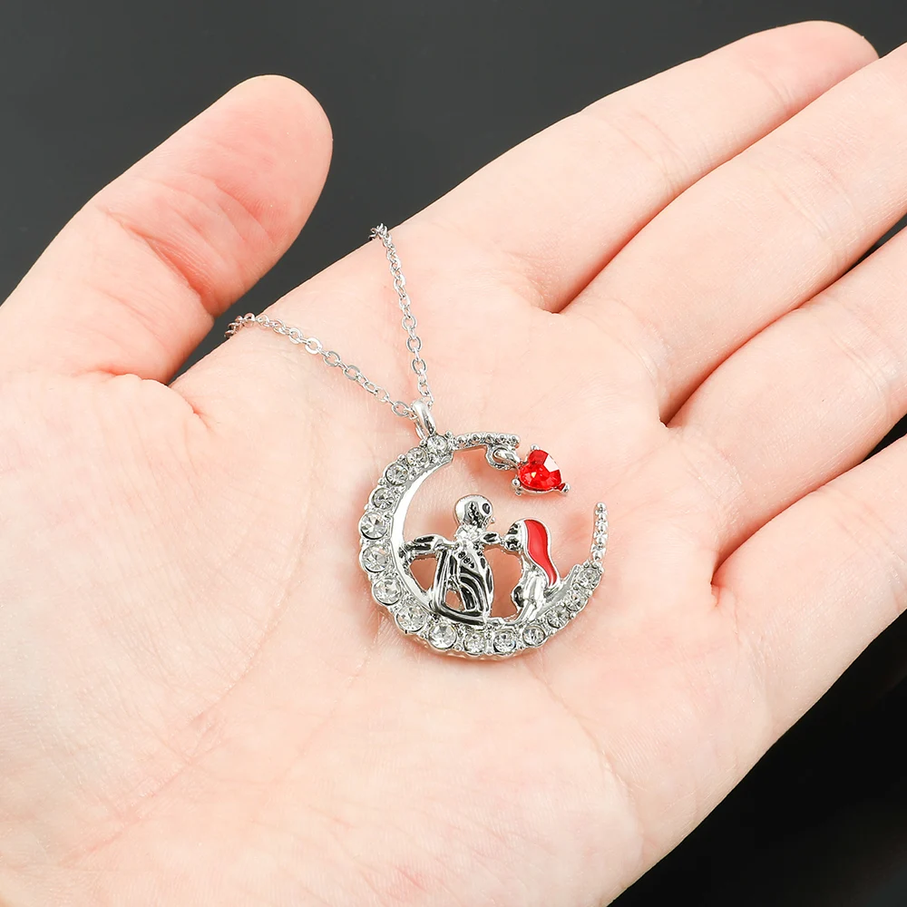 New Disney The Nightmare Before Christmas Necklace Moon Jack Skellington Sally Rhinestone Pendant Necklace Halloween Accessories