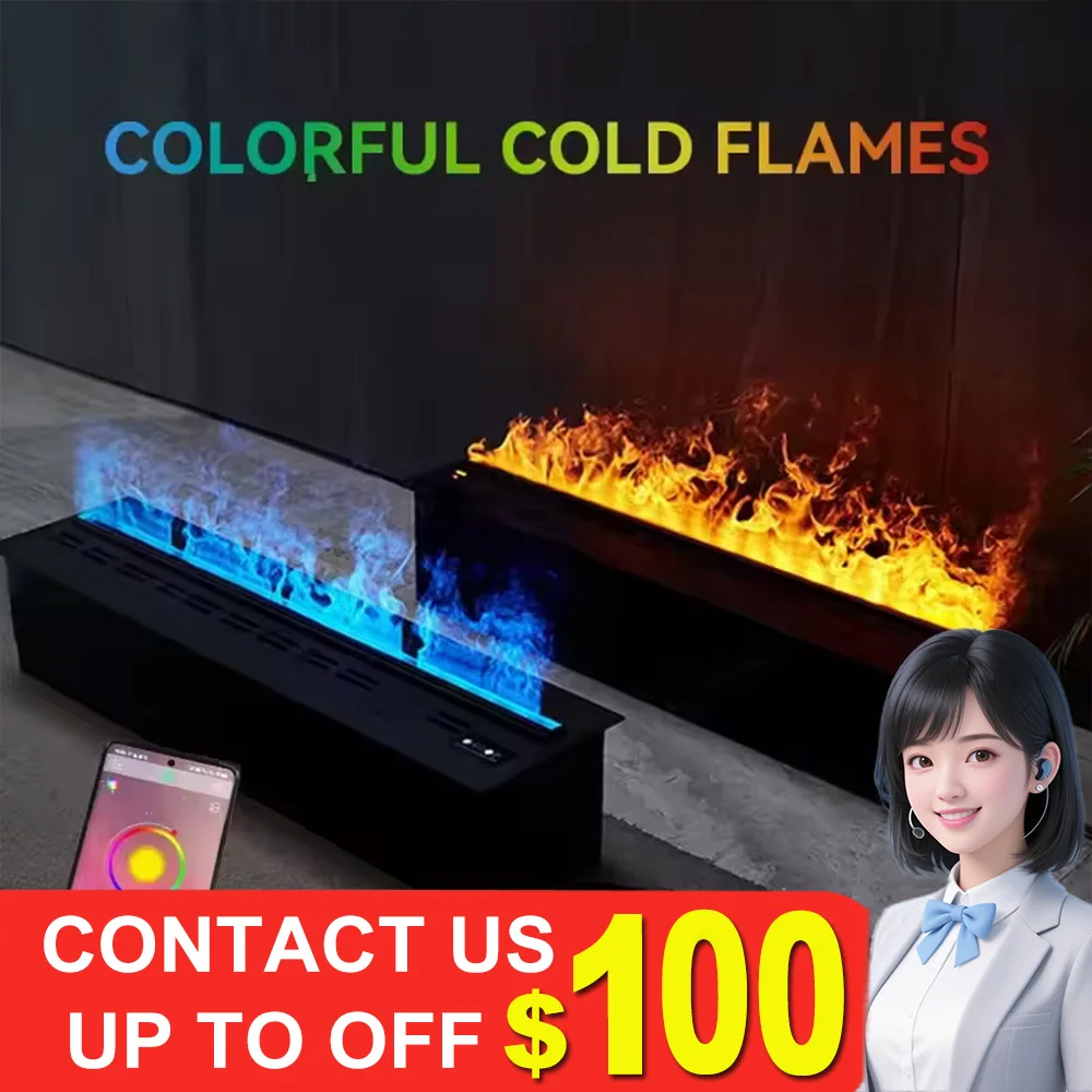 مدفأة كهربائية بالبخار لغرفة المعيشة محاكاة ذكية ثلاثية الأبعاد رذاذ اللهب Tuya APP برنامج التحكم في مدفأة خزانة التلفزيون