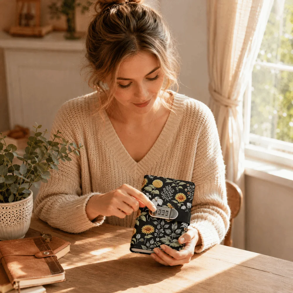 Large Capacity Sunflower Print Budget Binder Double-sided Vintage Floral Money Organizer 3 Digit Password Lockable Cash Envelope - view 5