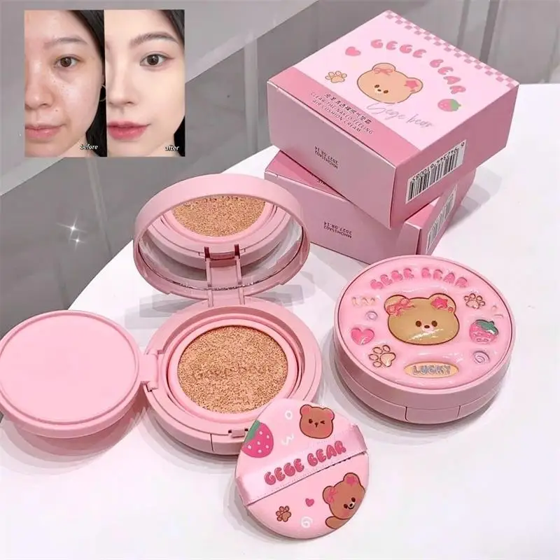 

Cute Bear Air Cushion Foundation BB CreamSoft Matte Look Long-Lasting Wear Sweat-Proof Natural Light Coverage Portable Compact