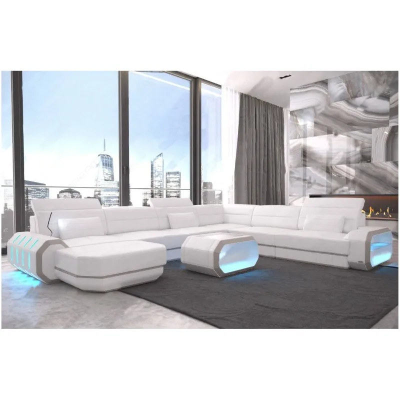 Black and white sofa first layer cowhide modern simple living room corner combination complete furniture