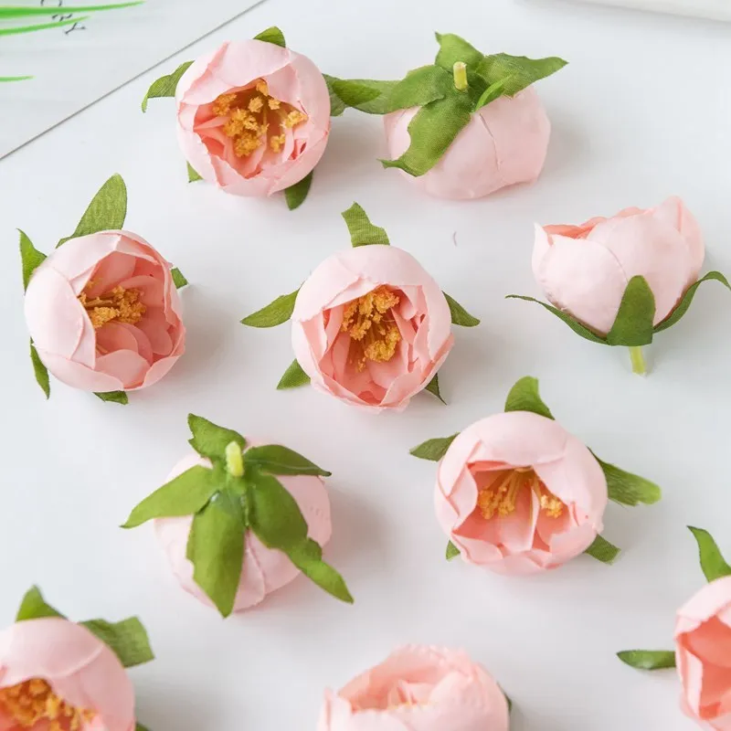 100 Stück künstliche Blumen Tee Knospe Seide Rosen Köpfe für zu Hause Hochzeit Weihnachten Handwerk Kranz Blume Wand Party Dekoration Lieferungen – Detail 9