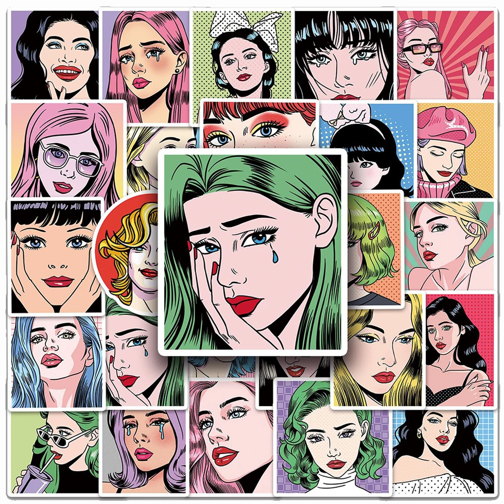 

10/30/50pcs Retro Pop Style Girl Anime Stickers Decals Laptop Motorcycle Skateboard Car Phone Guitar Decoration Sticker Kids Toy