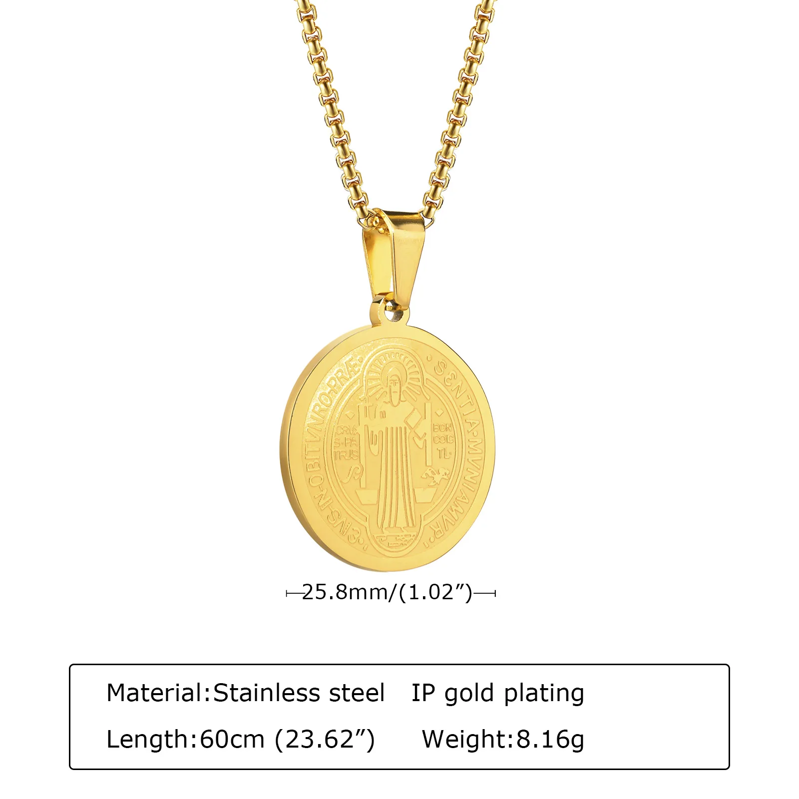 St Benedict Necklace Men, Stainless Steel Saint Religious Jewelry Medal Pendant ,Saint Benedict Amulet Necklace