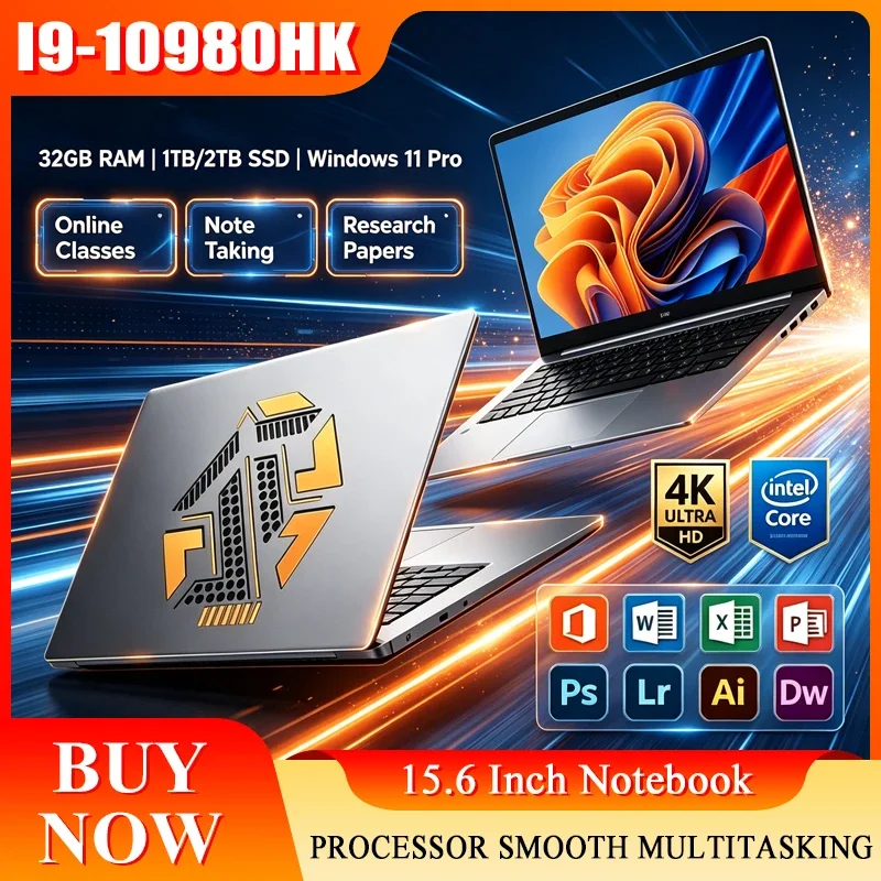 15.6 Inch Full HD IPS Laptop 120Hz Screen Intel Core I9-10980HK 32GB RAM 2TB SSD Backlit Keyboard Long Battery Life Windows 11