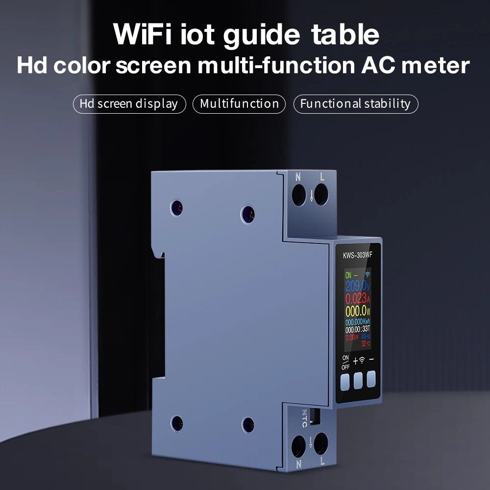 8 in1 Din السكك الحديدية التيار المتناوب رصد التيار المتناوب 100-290 فولت/40A الطاقة مقياس الطاقة الجهد الحالي عامل الطاقة النشط كيلوواط ساعة التردد الكهربائي متر