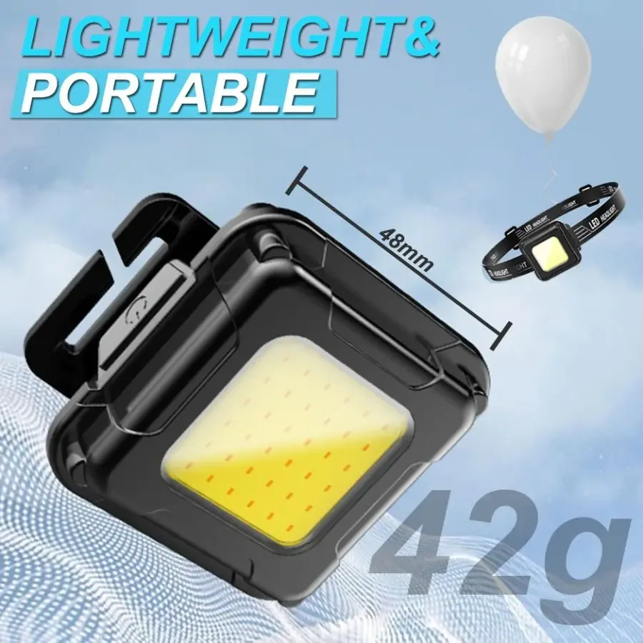 Linterna frontal LED COB recargable por USB, multifuncional, linterna de cabeza de emergencia para exteriores, Mini lámpara de cabeza impermeable