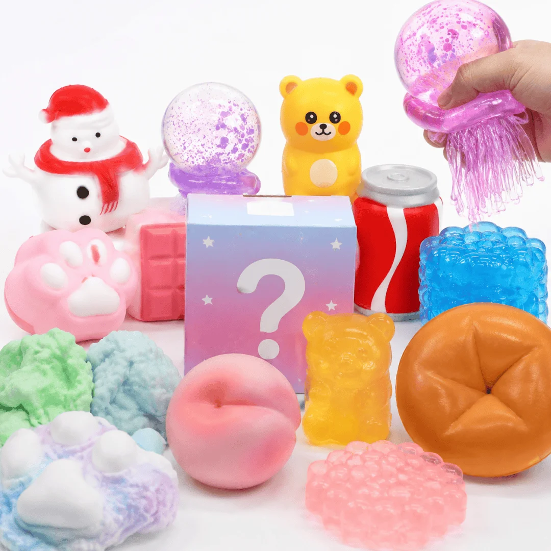 Premium Soft Surprise Blind Box Pastel Glitter Cat Claw Squishy Mochi, Fake Honey Bun Fidget Toy, Gift Box Calming Gadget