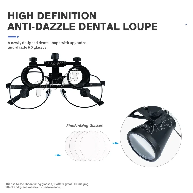 Finer Dental Magnifying Glass 3.5X Dental Loupes with Light Ergonomical Loupes Dental Professional Magnifying Glasses