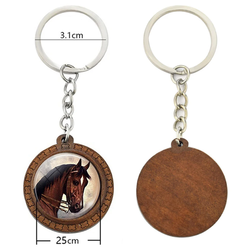 Horse Wooden Keychain Horse Picture Glass Cabochon Keychain Wooden Jewelry Aanimal Key Pendant Christmas Gifts Dropshipping