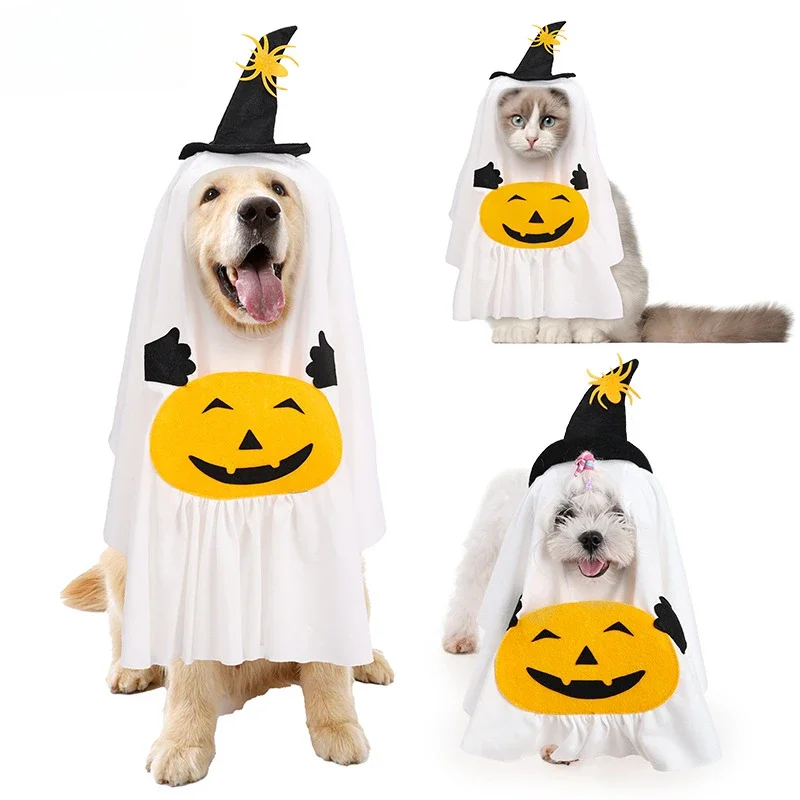 

Halloween Pumpkin Ghost Dog Costume Funny Puppy Clothes Pet Cosplay Clothes Halloween Cats Cape for Party Decorations