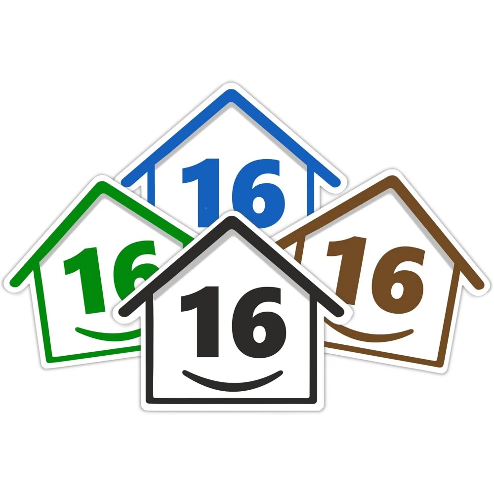 4 x números de contenedor para contenedores con ruedas, pegatinas de cubo de basura con diseño de color de Happy House de 15cm, vinilo autoadhesivo resistente a la intemperie