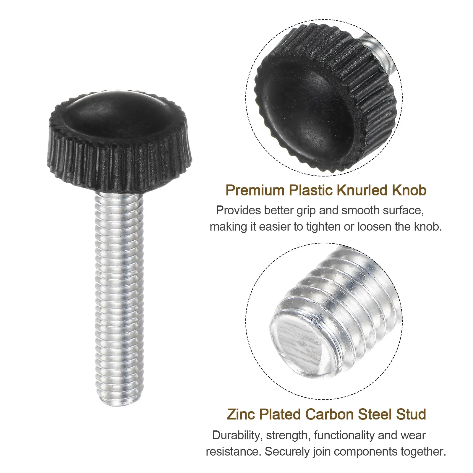 20 peças botão serrilhado de rosca macho métrica botão de fixação de parafuso de polegar preto