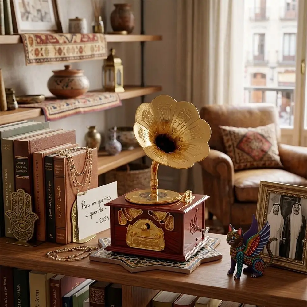 Vintage Style Gramophone Music Box European-style Design White Brown Hand Carousel Music Box Classical Phonograph