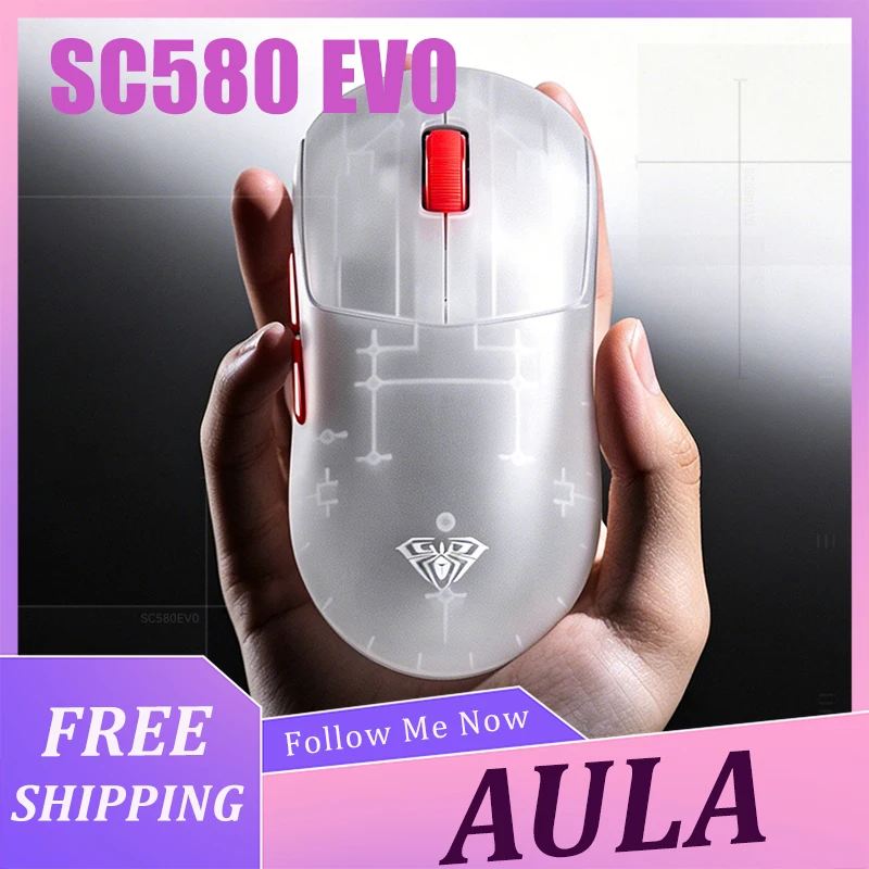 

AULA SC580 EVO Mouse Lightweight Wireless Tri Mode Mice Long Battery Life Dual 8K Polling Rate AL530 Sensor For PC Laptop Gaming