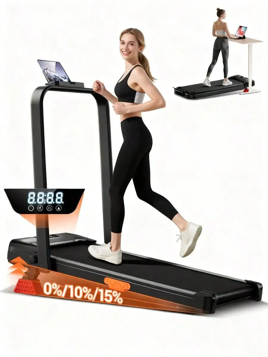 Tapis roulant MC Star 6-en-1 avec moteur silencieux, inclinaison pliable à 10 %, amortissement de vitesse, charge maximale 136 kg