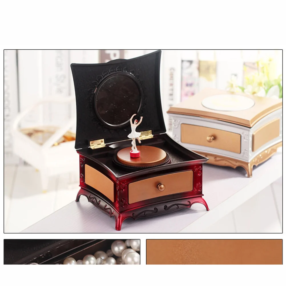 Creative Plastic Jewelry Box Music Box Storage Case Classic Dresser For Little Girls Mirror Melody Function Durable