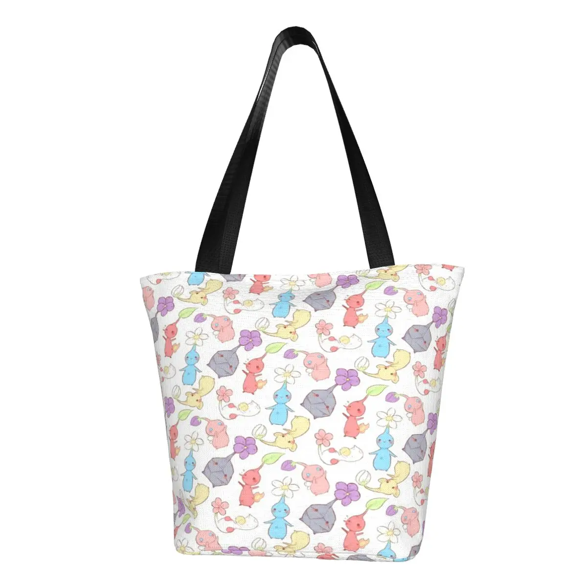 Pikmin Pattern Casual Shoulder Tote Shopping Bag Large Capacity Zip Pocket Bag For Travelling Birthday Gift