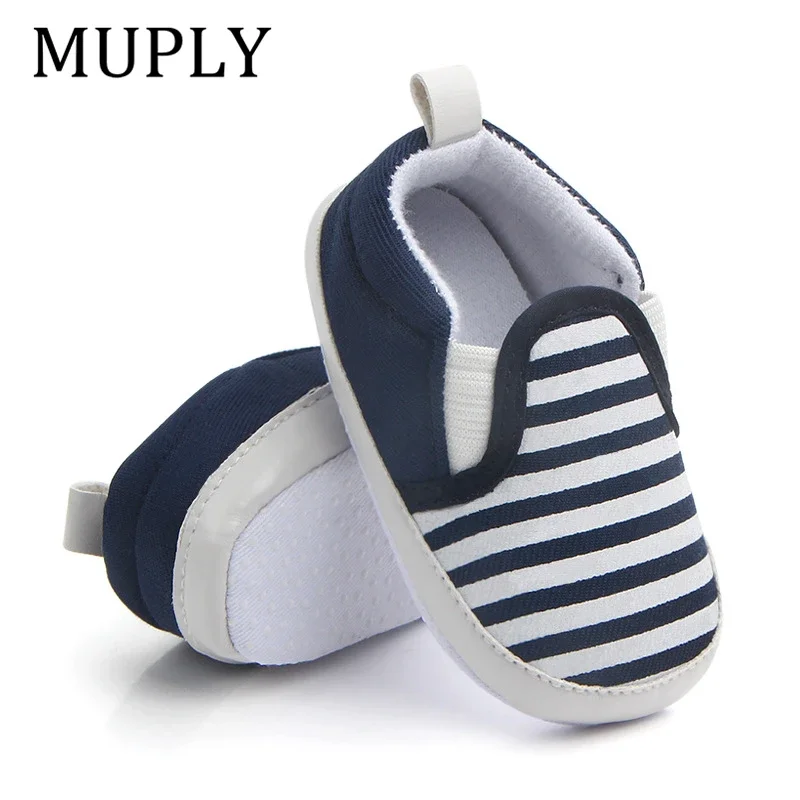 

Fashion Blue Striped Baby Boy Shoes Lovely Infant First Walkers Good Soft Sole Toddler Baby Shoes Hot Sale