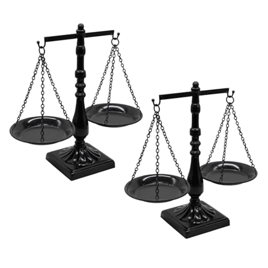 

Set of 2 Vintage Metal Libra Jewelry Towers Display with Fixed Beam Cosmetic Organizer Storage Scale Centerpiece Stand Antique