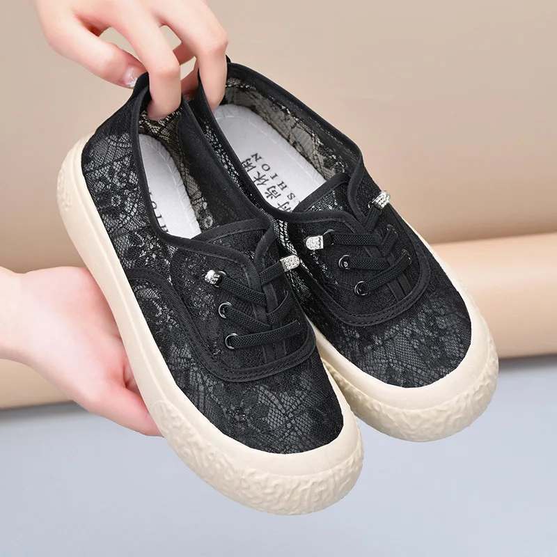 

Summer Lace Mesh Women Sneaker Breathable Lace-up Casual Shoes Plus Size 36 43 Lightweight Flat Sneakers Zapatos De Mujer