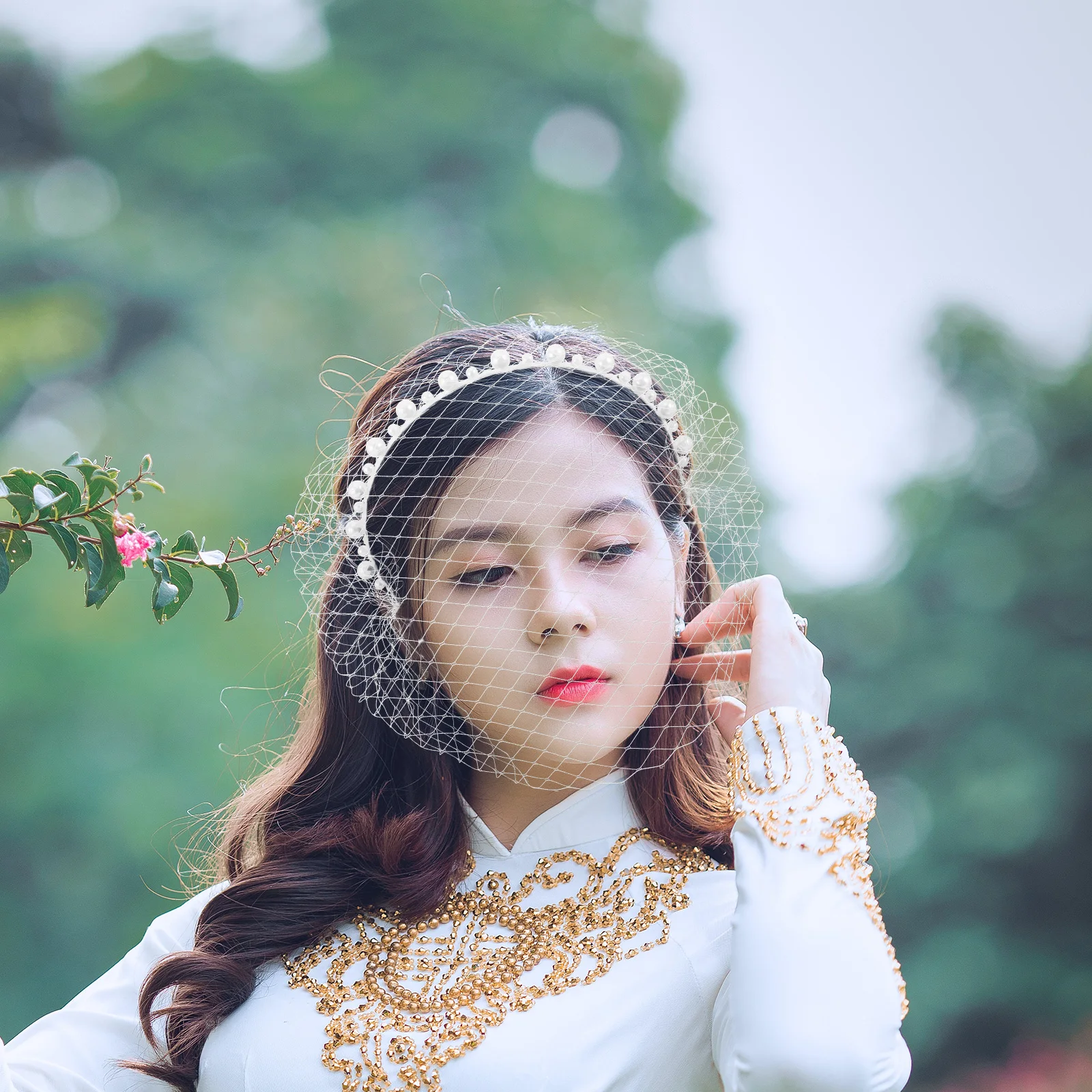 

Pearl Bridal Veils Mesh Hair Accessories Birdcage White Wedding Headb Vintage Bow Decorated Lightweight Breathable Hairstyle