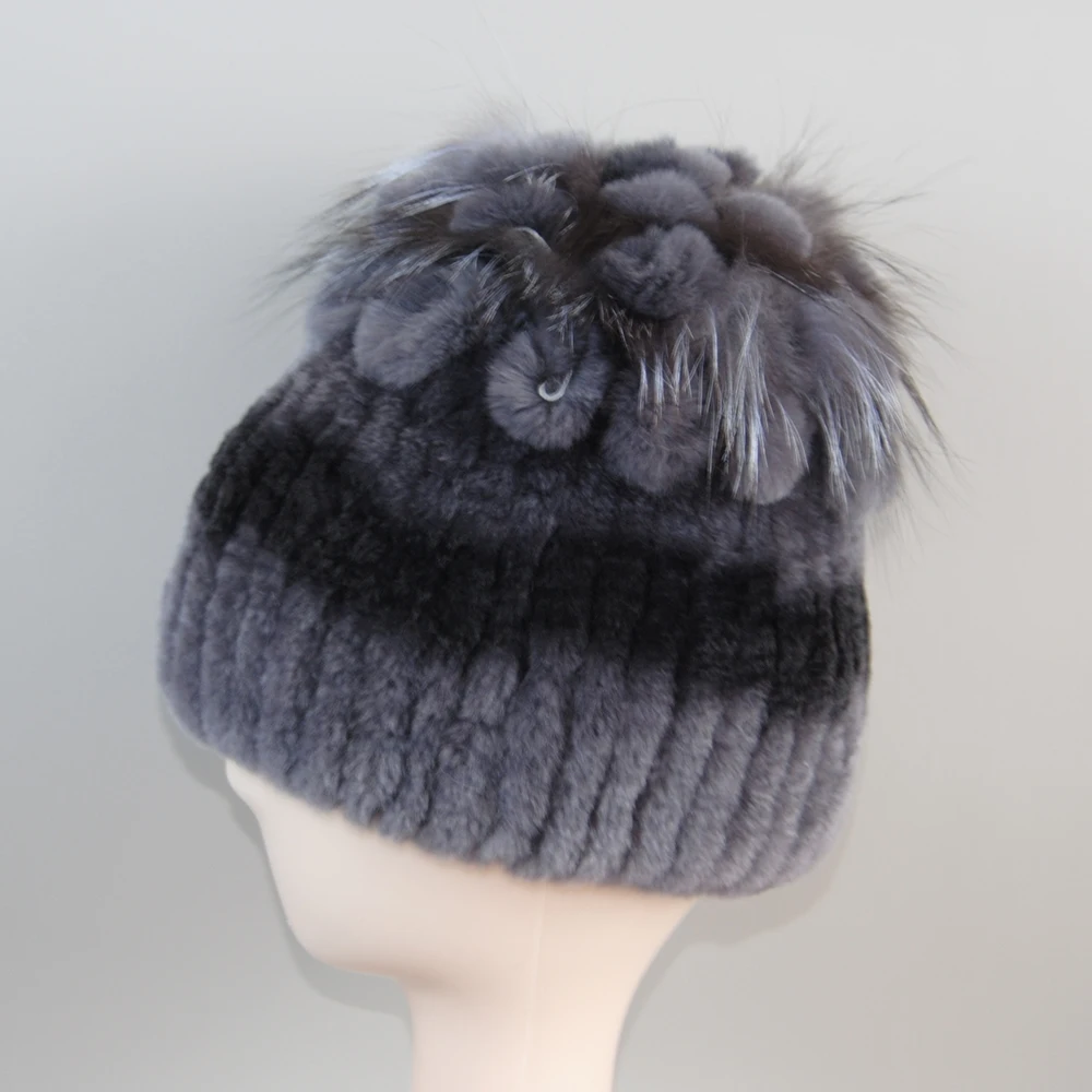 Natuurlijke Bont Hoeden Voor Vrouwen Winter Real Rex Konijn Hoed Vossenbont Breien Vrouwelijke Warme Sneeuw Caps Dames Elegante Prinses Mutsen Cap