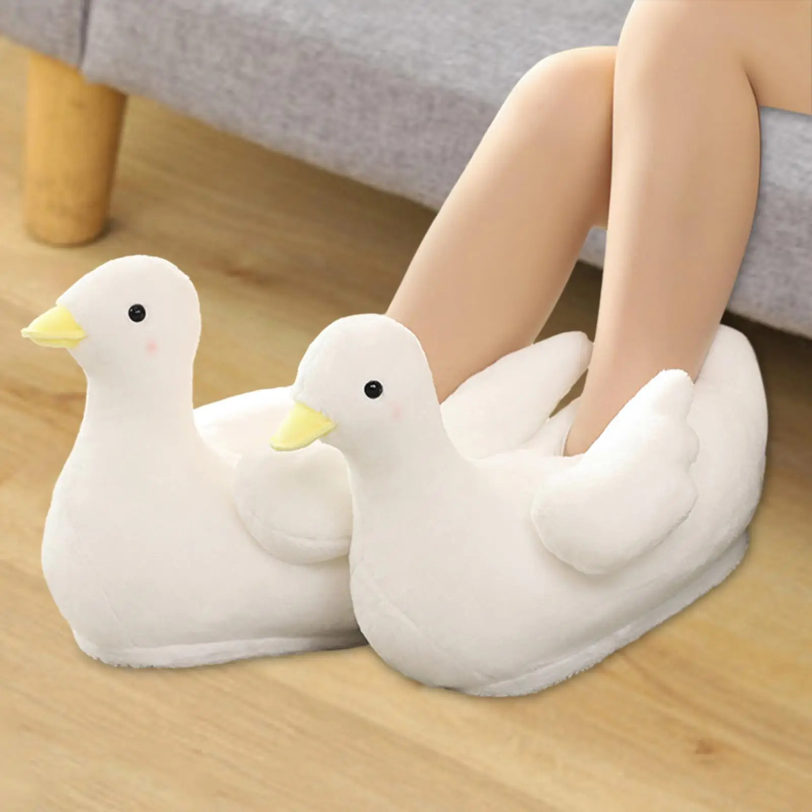 Indoor Slippers Fuzzy Slippers Soft Animals Slippers White Goose Shaped Winter Slipper for Dorm Living Room Household Apartment