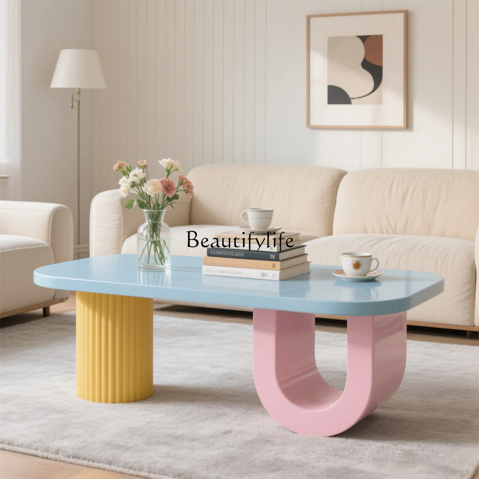 

New cream wind solid wood living room home modern simple table high sense