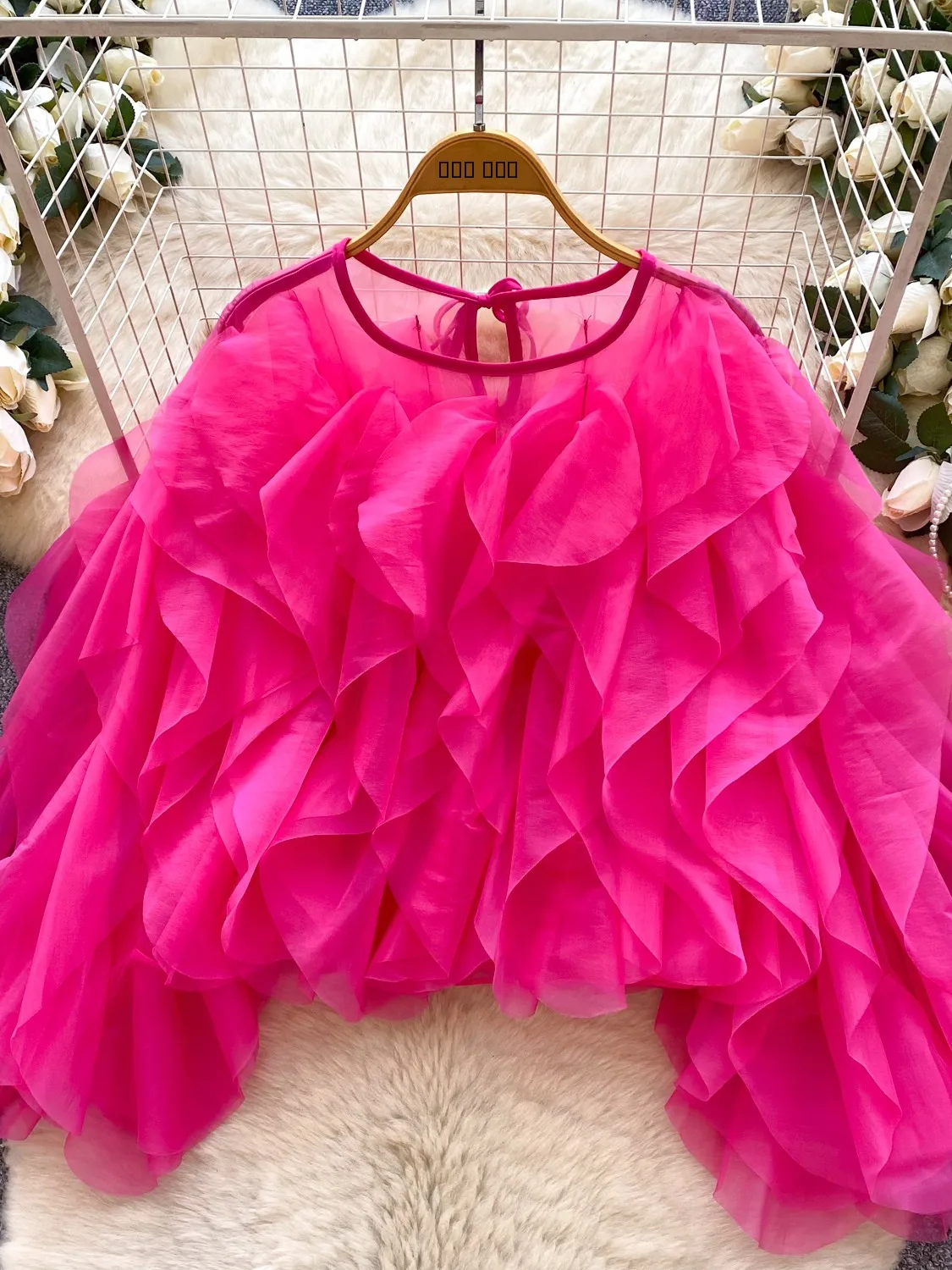 

Корейская женская блузка с длинным рукавом, свободного кроя, розовая, из шифона, с кружевной отделкой по низу, для офиса, модная