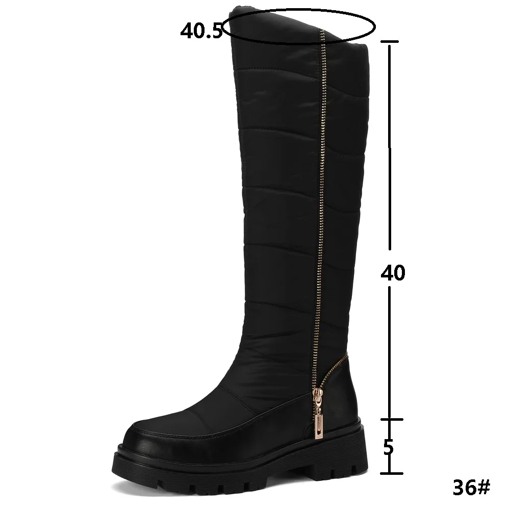 2024 New Fashion Women Winter Knee High Boots Low Heels Luxury Platform Shoes Long Snow Boots Ladies Fur Wedges Black White 44