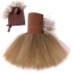 Baby Girls Brown Horse Ballet Tutus Dress for Kids Birthday Animal Costumes Children New Year Carnival Outfit with Horsehair Hat