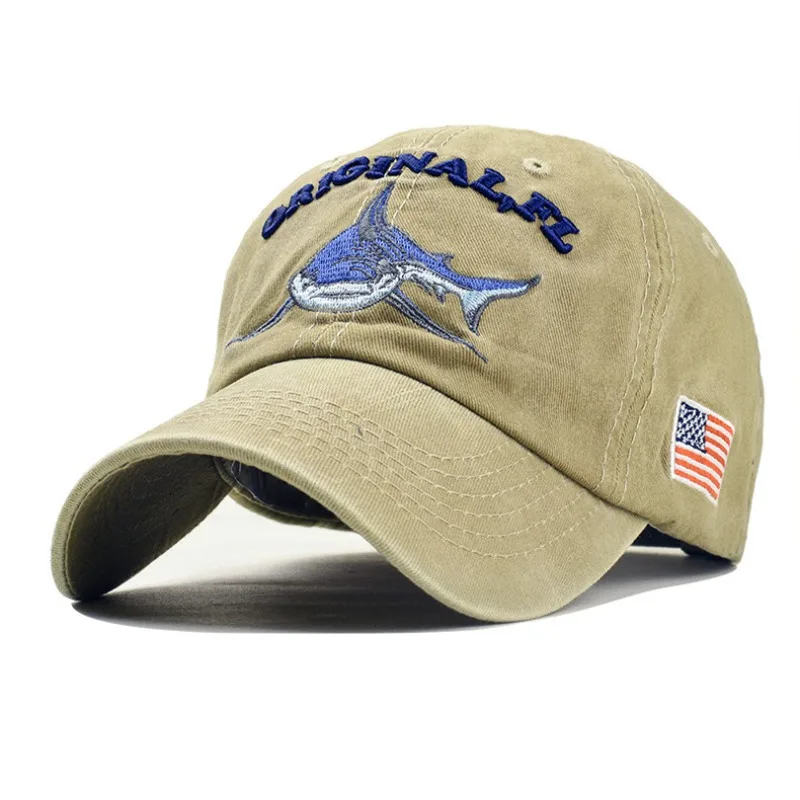 

2025 New High Quality Wash Cotton America Flag Shark Men's Baseball Cap Women Snapback Hats For Men Bone Hip Hop Dad Hat Gorras