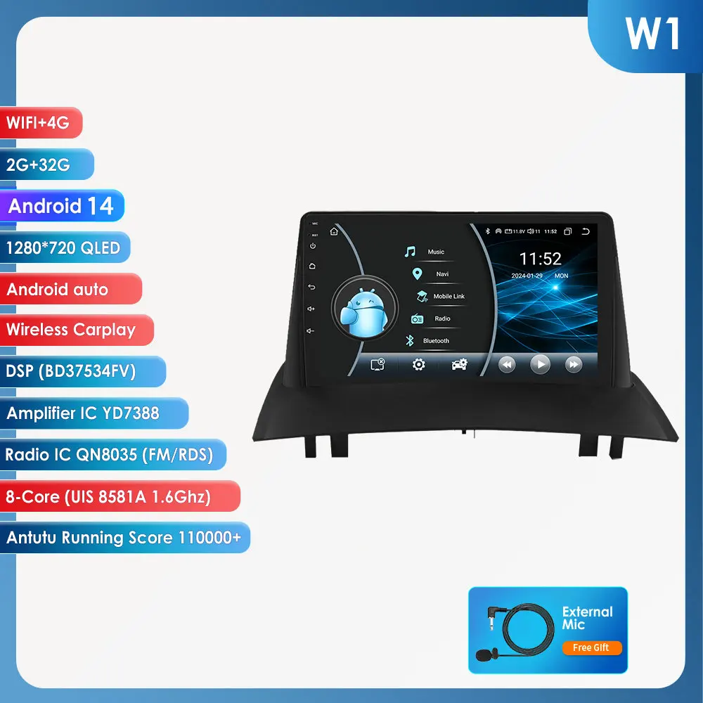CarPlay Android Radio voor Renault Megane 2 2002-2009 Auto Intelligent Systeem 2din GPS Stereo Ontvanger Multimedia Autoradio Speler