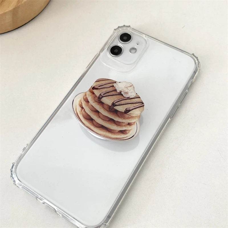 Korea Cute Waffle Cookies Griptok Bracket For iPhone 15 Samsung Food Phone Accessories Holder Ring Support Stand Grip Tok Gift