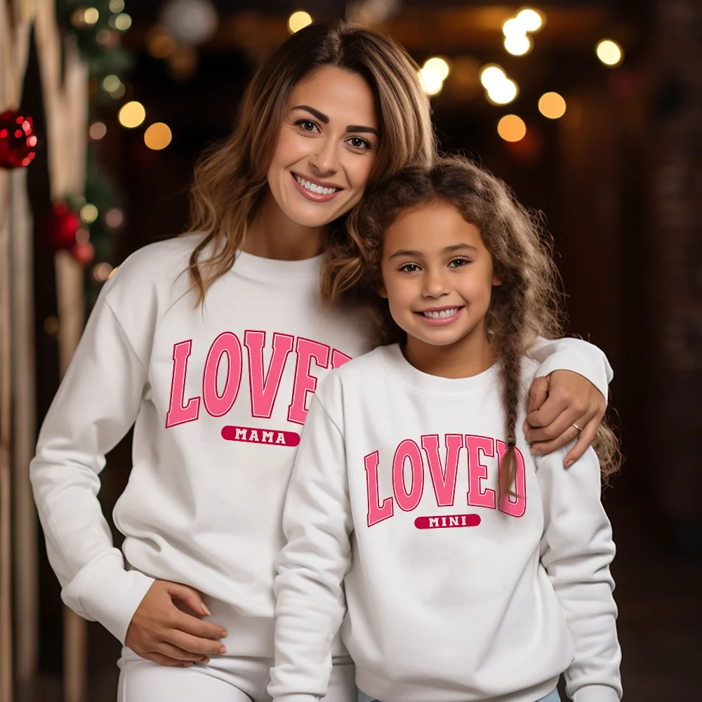 Love Mama & Love Mini Mom and Me Matching Sweatshirt Mama Valentine Sweatshirt Valentines Day Shirts Mommy and Kids Outfit