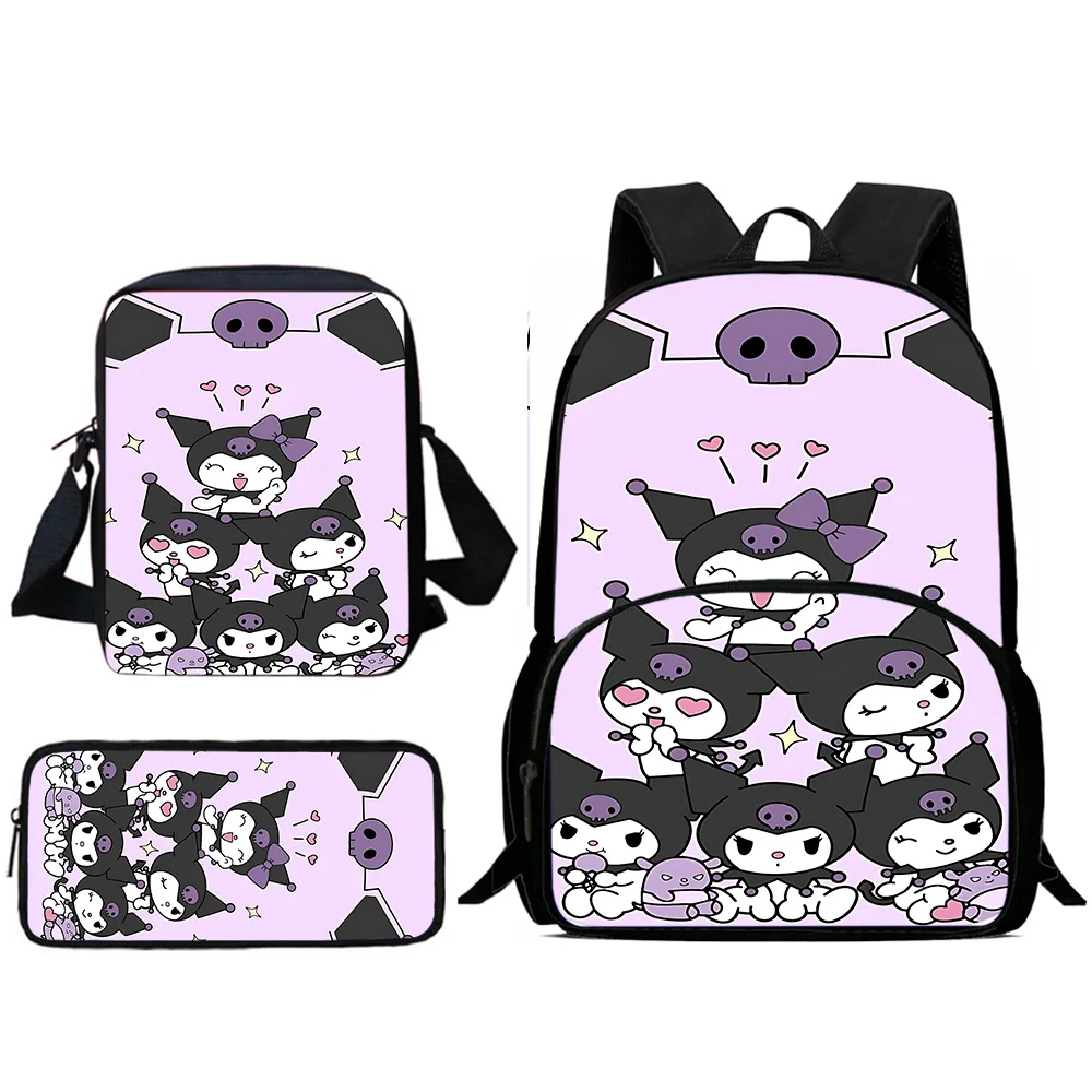 Child Cute Anime Kuromi Backpacks Shoulder Bag Pencil Case Pupil Large Capacity School Bags for Boys Girls Best Gift