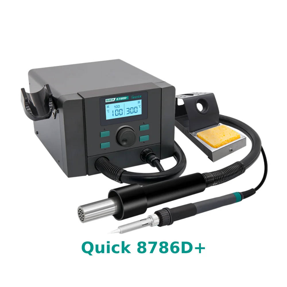 Original Quick 8786D+ Maintenance System Digital Display 2 in 1 Hot Air Gun Desoldering Rework Soldering Station For Repair