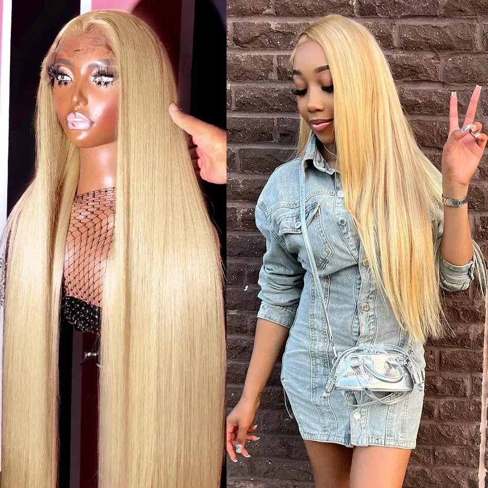 Perruque Lace Front Wig Remy Brésilienne Lisse Blonde 180%, 13x4, Densité 613, pour Femme Africaine