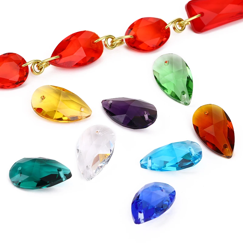 

13*22MM Teardrop Beads Faceted Glass Charms DIY Jewelry Crystal Waterdrop Pendants Necklaces Earrings Two Hole Free shipping