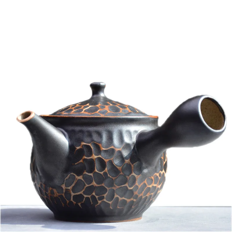 

Japanese Handmade Rough Pottery Teapot Ceramic Kung Fu Tea Set Side Handle Pot Retro Single Pot Tea Infuser Ceramic Pot