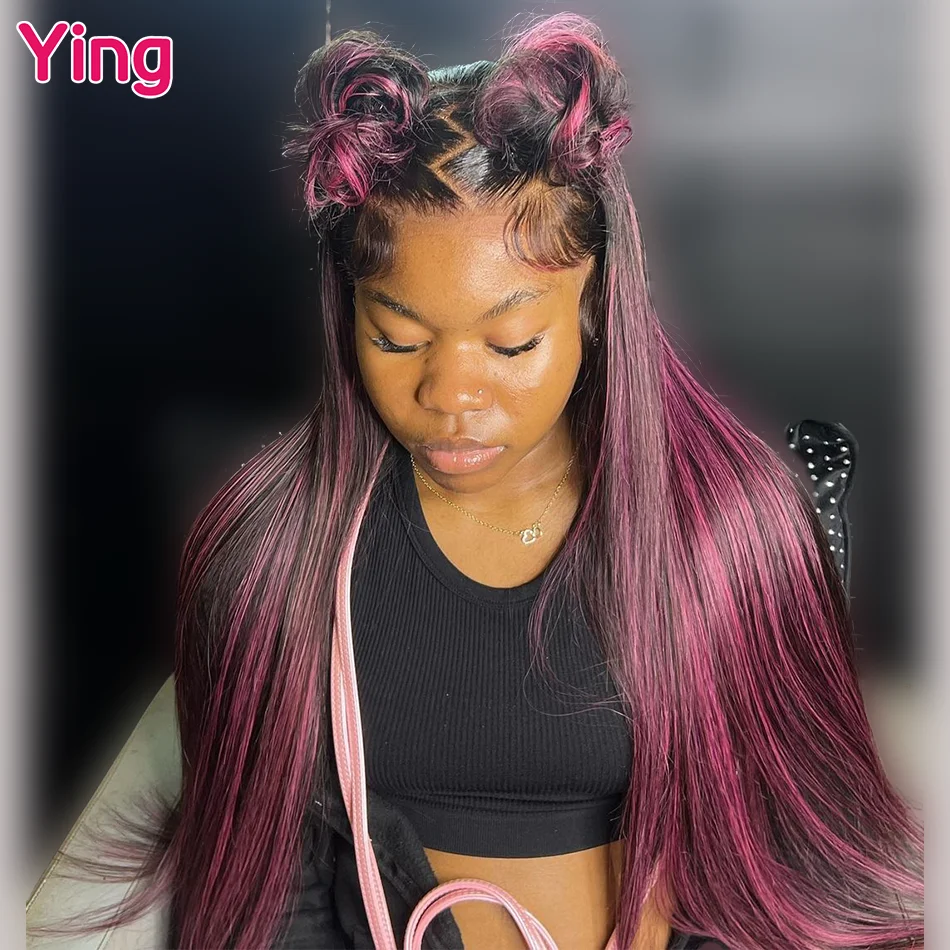 Ying 200% Highlight Rose Pink Bone Straight 13X6 Lace Front Wigs  12A 13x4 Transparent Lace Wig Remy 5X5 Closure Wigs For Women