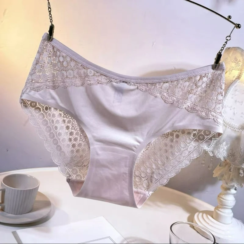 黒のパンティー女性のシームレスなミッドウエストレースセクシーな中空通気性快適な抗菌純粋な綿の股薄いブリーフ