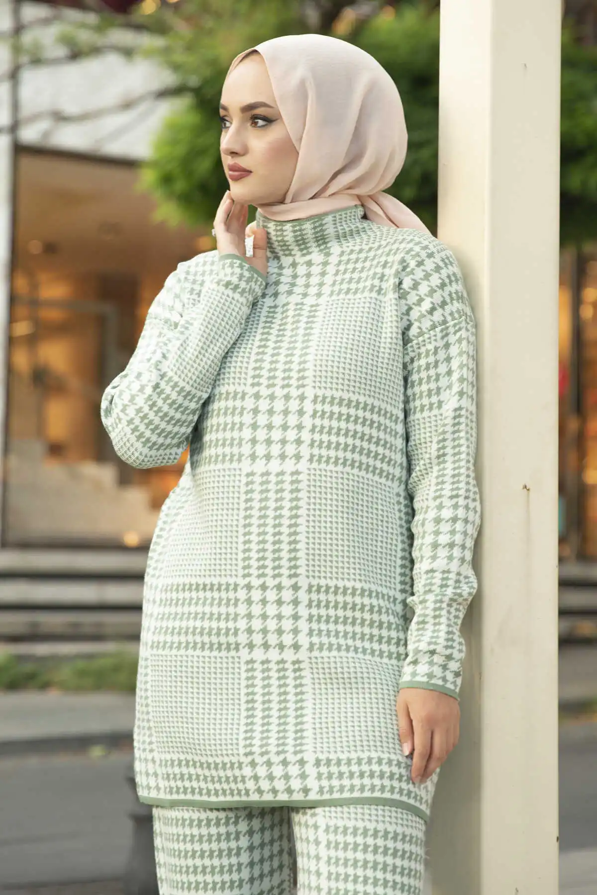 Crowbar Patterned Knitwear Dual Suit Mint Winter Autumn 2021 Muslim Women Hijab headscarf Islamic Turkey