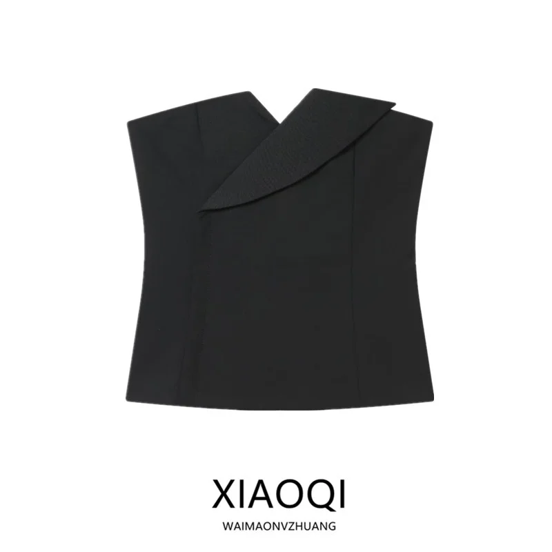 

Осень 2023, женский дизайн, облегающий универсальный топ без рукавов для поездок на работу, асимметричный, длина, цветной, неиспускаемый, цельный предмет