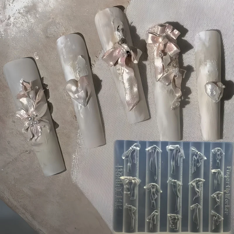 قالب فني للأظافر مع قوس شريطي، قوس شريطي أنيق، مجوهرات ثلاثية الأبعاد، قالب فني أظافر من السيليكون #3