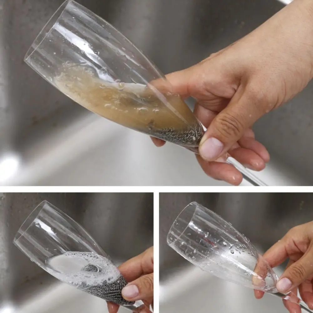 

Square Stainless Steel Dishcloth Rust-free No Residue Pan Rust Remover Hangable Corrosion Resistant Steel Wool Bowl