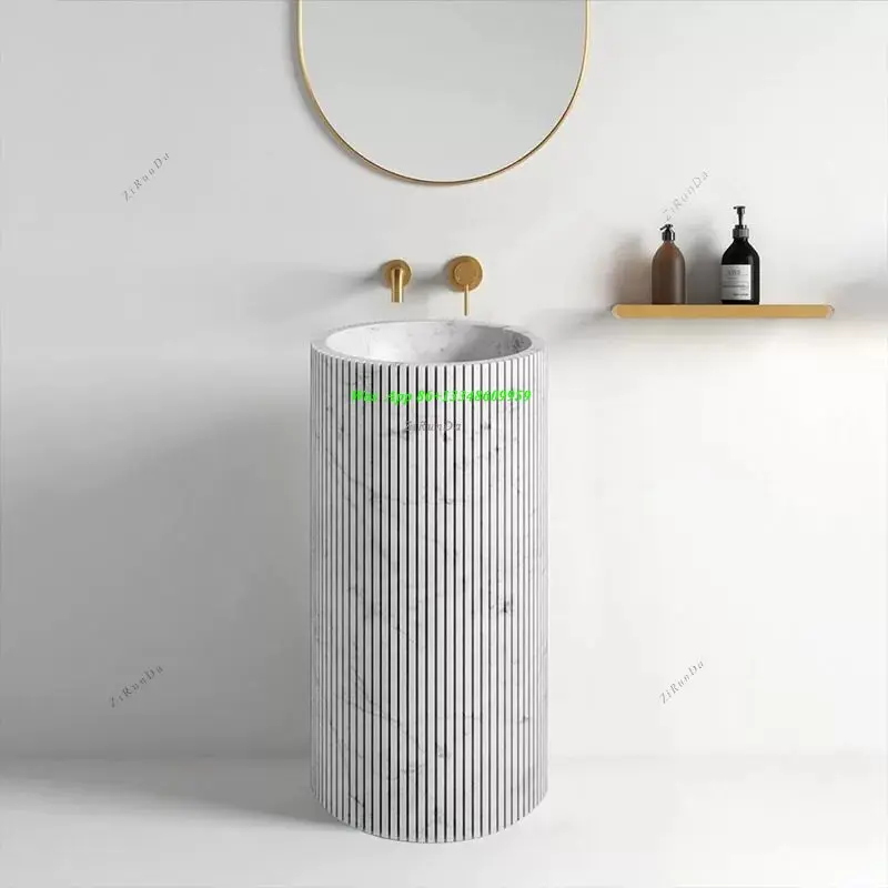 Wabi Sansan Natural Travertine Column Basin Modern Simple Vertical Striped Wash Basin Design